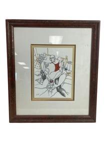 Cubist Modernist Limited Edition Lithograph, American Armenian Arrist Yuroz Couple at Table