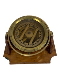 Antique Brass Ship’s Compass on Wooden Base