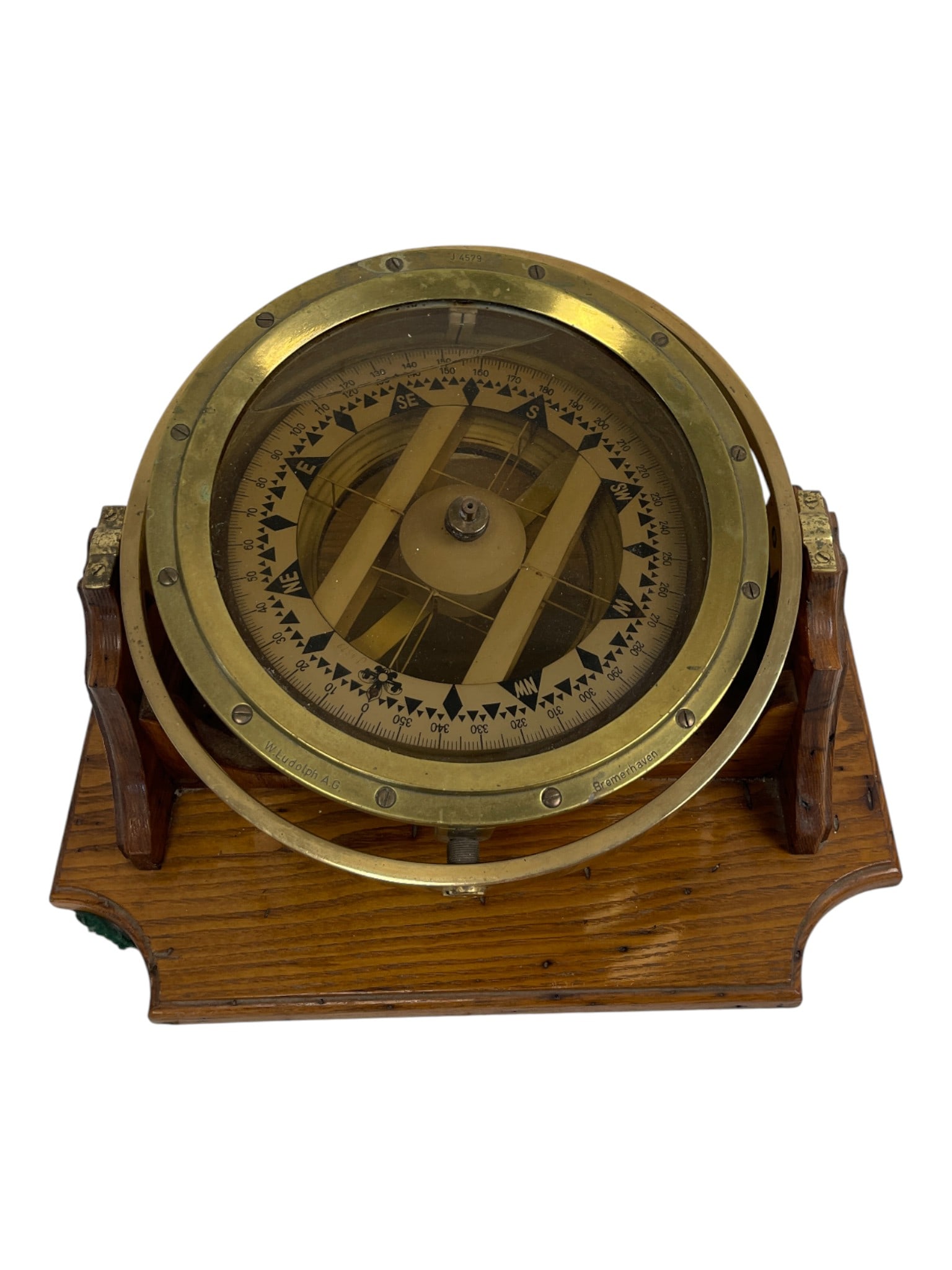 Antique Brass Ship’s Compass on Wooden Base (1 of 6)
