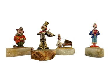 Set of 4 Hand-Painted Circus Clown Miniature Figurines on Stone Bases