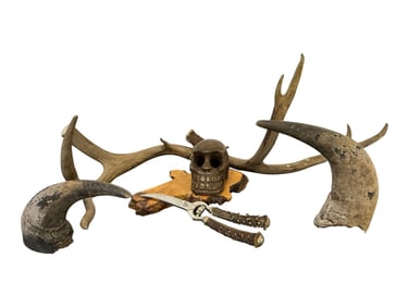 Antler and Horn Decorative Lot with Skull and Knife