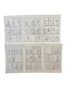 Set of 6 Original Comic Strip Ink Drawings on Board