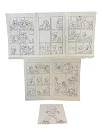 Set of 6 Original Comic Art Pages and Character Sheet