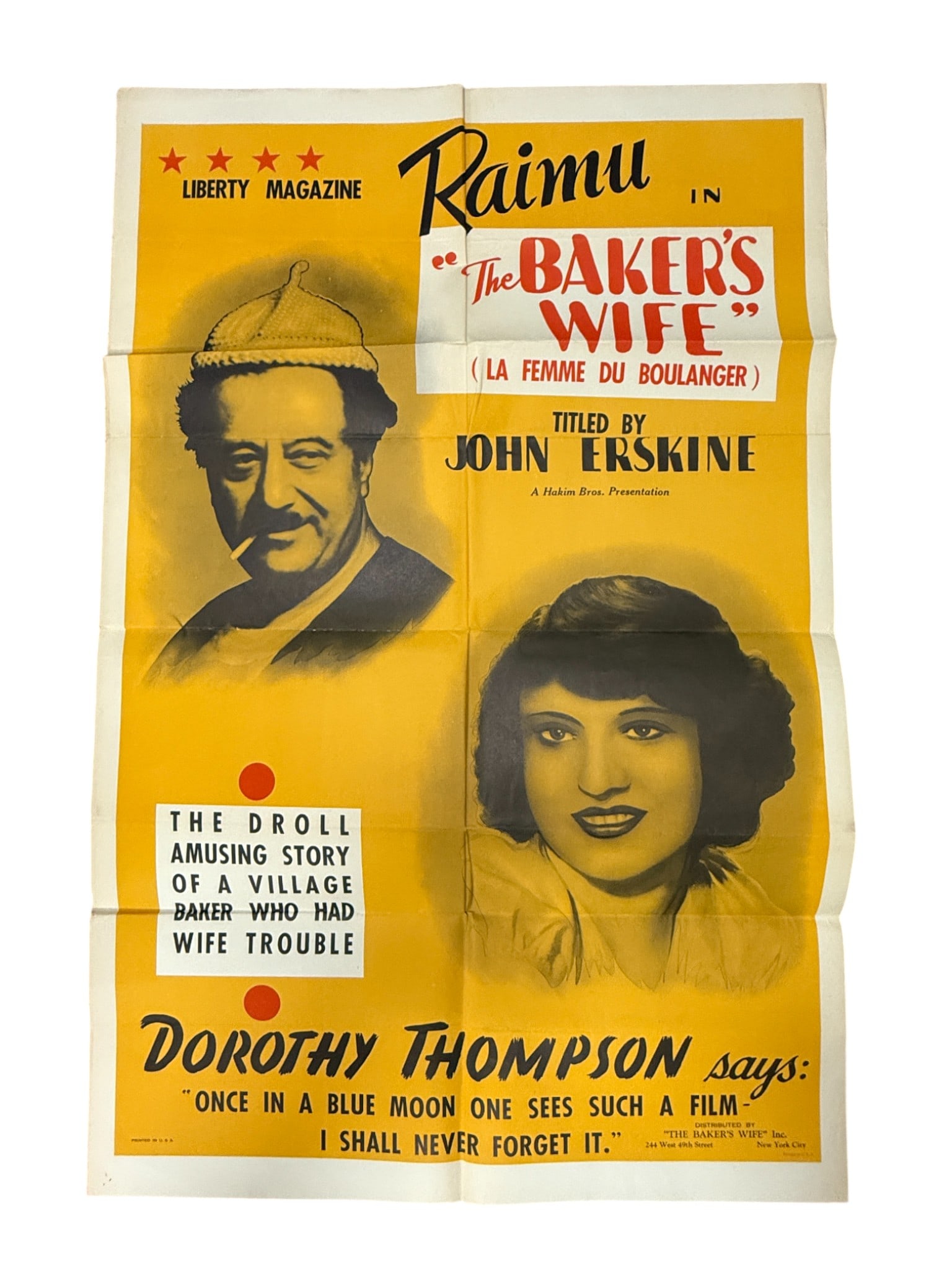 Vintage Movie Poster The Baker Wife (La Femme du Boulanger, 1938 Raimu Poster) (1 of 5)