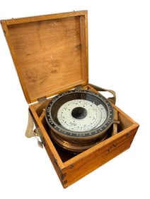 WWII-Era Brass Nautical Compass in Wooden Box