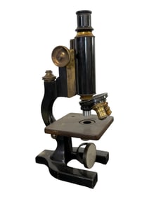Antique Brass and Black Iron Microscope, circa 1900