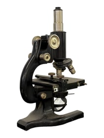 Antique Black Iron Microscope with Nickel-Plated Fittings
