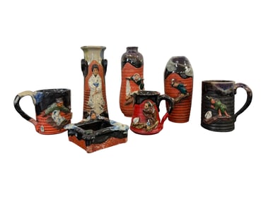 Set of Japanese Satsuma-Style Pottery, 7 Pieces