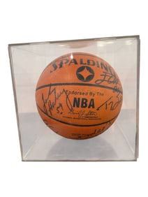 NBA Spalding Basketball Signed by Multiple Players in Display Case