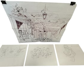 Group of Original Animation Drawings – Characters and Scenes