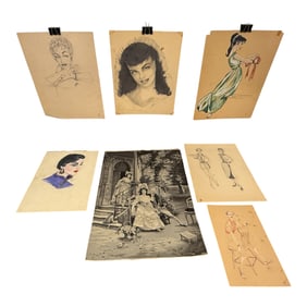 Collection of Vintage Fashion Illustration Drawings – 1940s–1950s