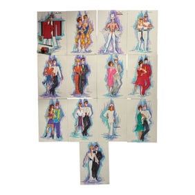 Collection of 12 Fashion Costume Design Illustrations – Color Series