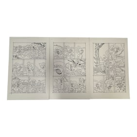 Set of Three Original Comic Pages – Action & Expression Panels