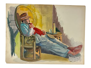 In the Style of David Hockney Watercolor and Acryllic on Board