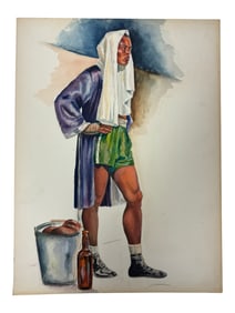 In the Style of David Hockney Watercolor and Acryllic on Board