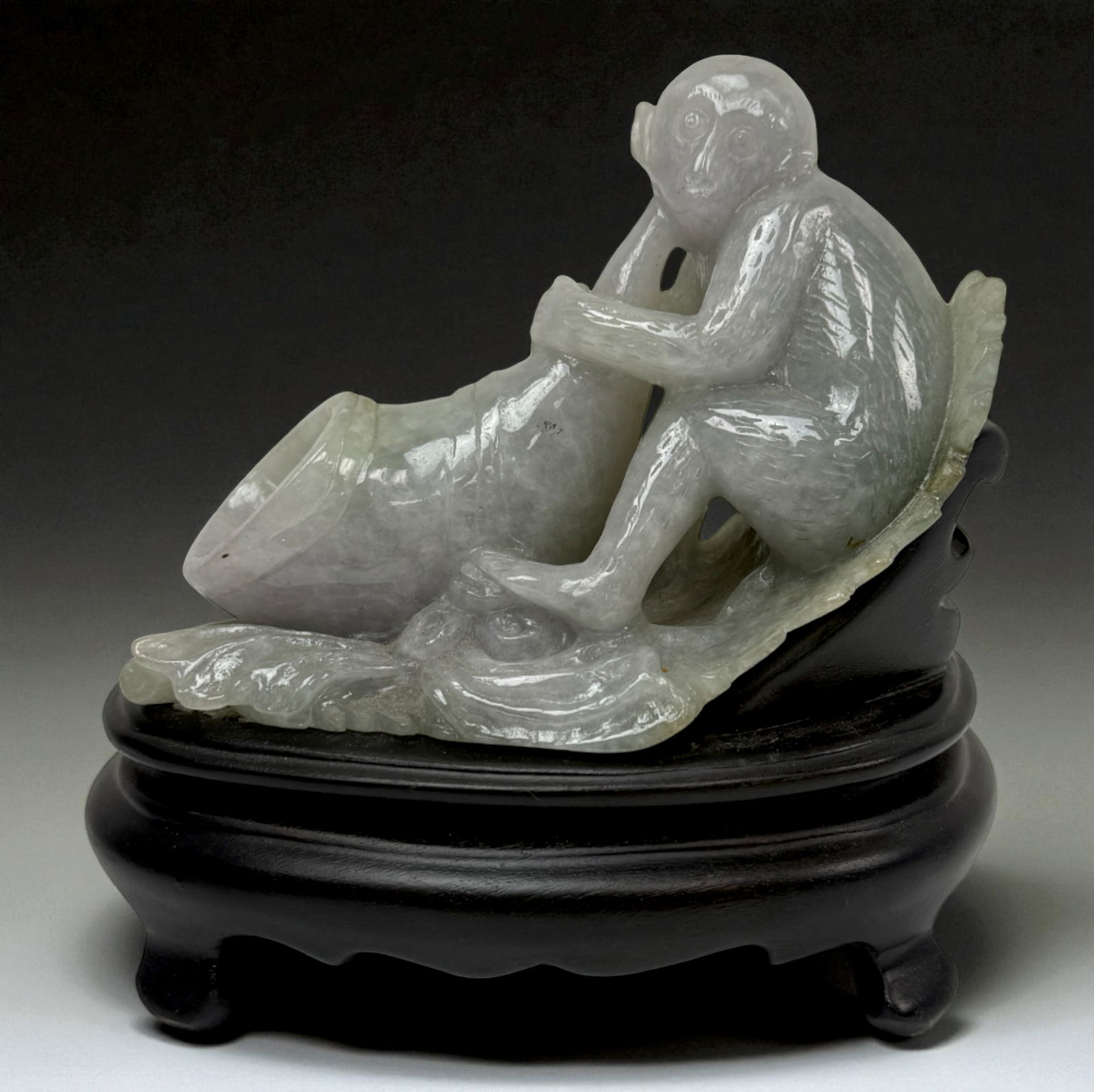 Celadon Jade Monkey with Horn Vessel Carving (1 of 5)