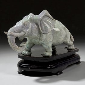 Large Jade Standing Elephant Sculpture