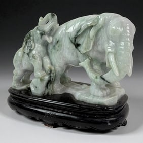 Jade Sculpture of Two Elephants