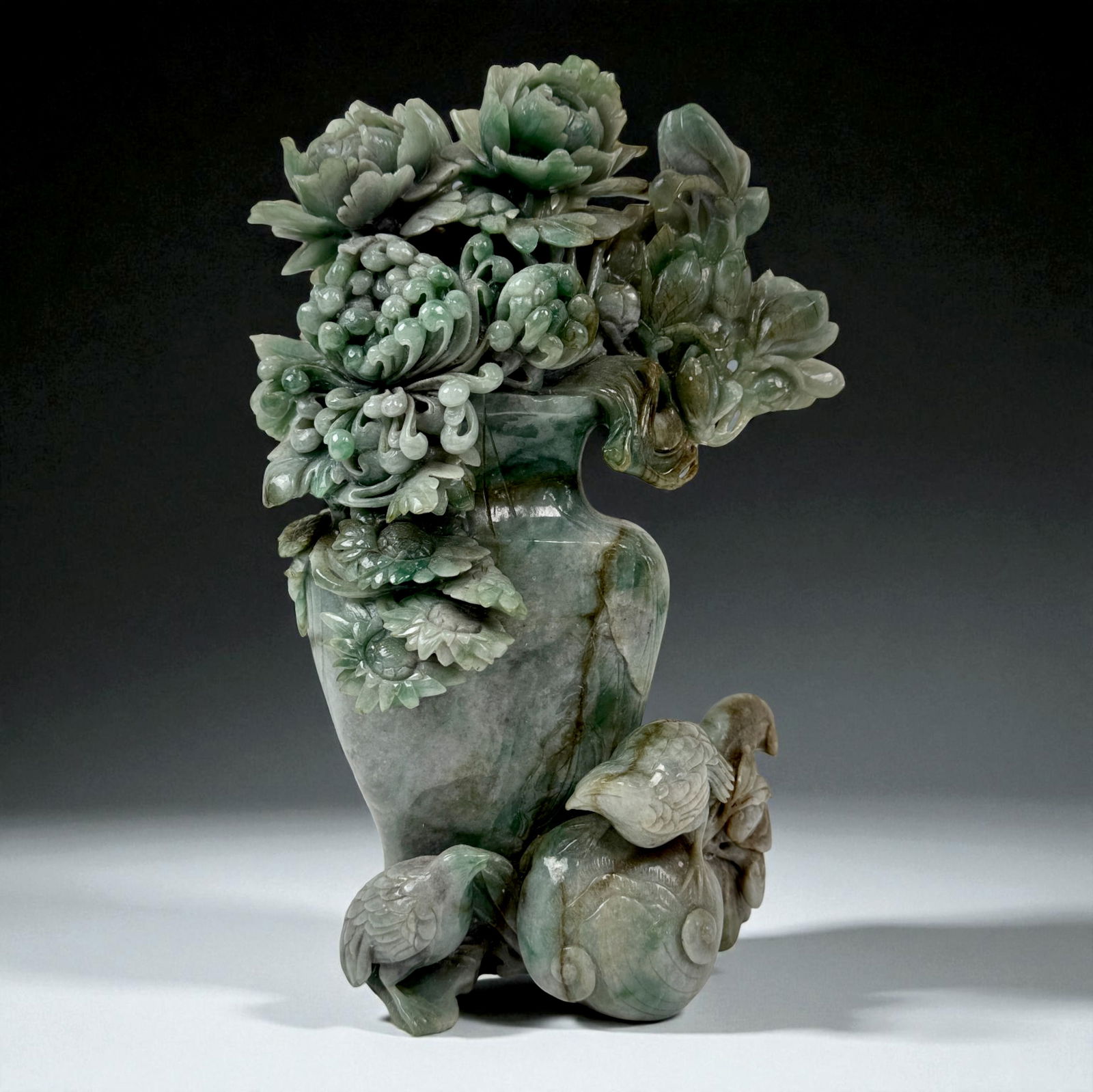 Large Jade Vase with Blossoming Flowers & Birds (1 of 7)