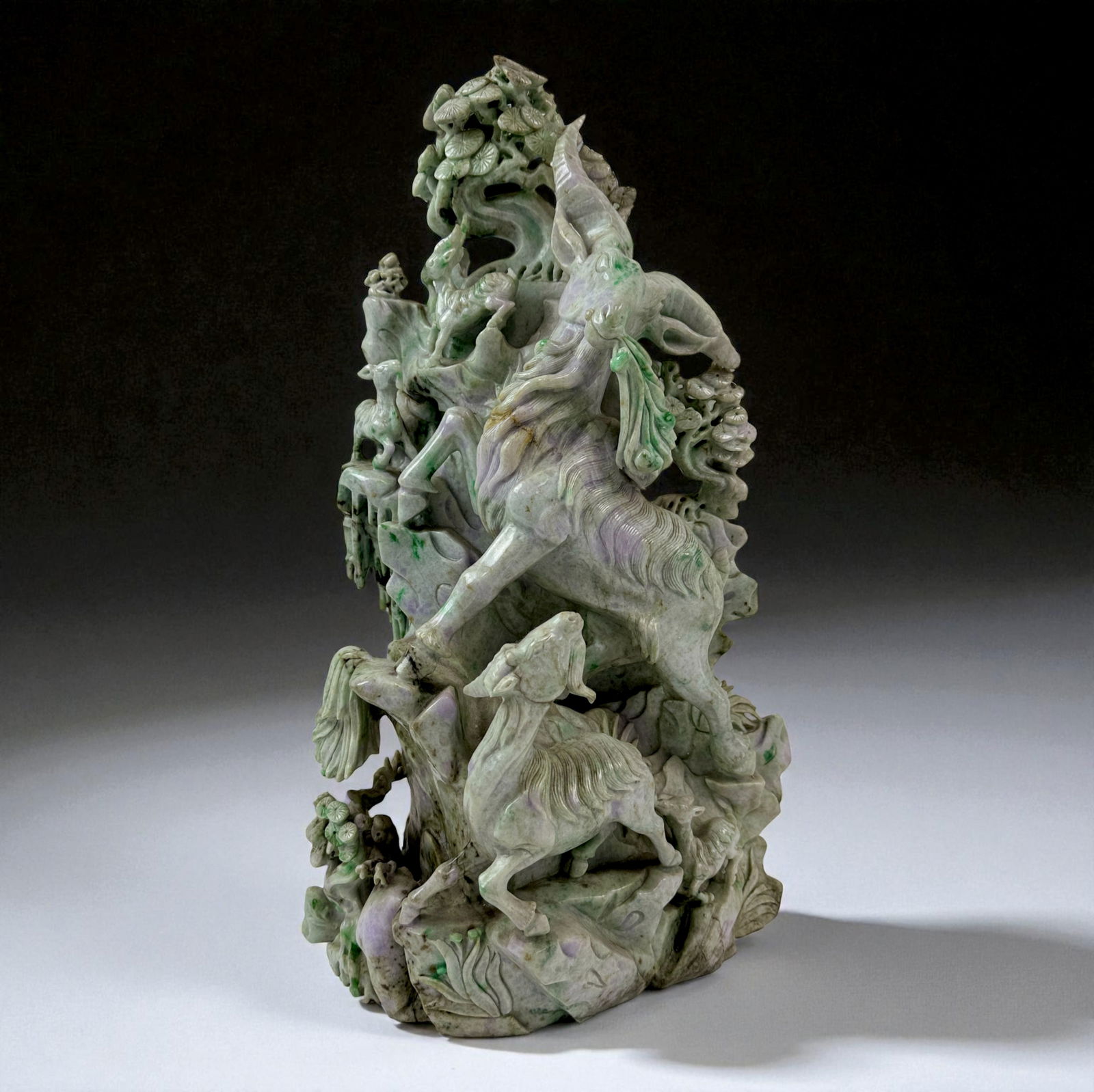 Tall Jade Carving of Deer Among Trees & Foliage (1 of 9)