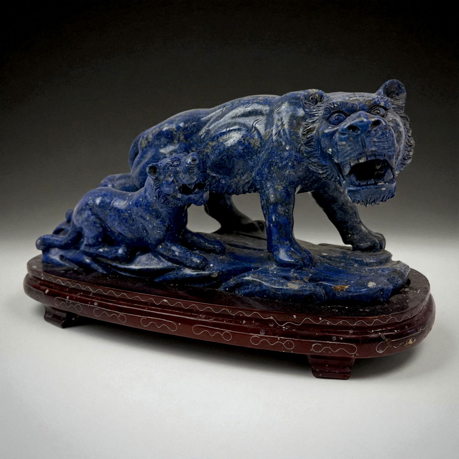 Chinese Hand Carved Lapis Lazuli Carving of Tiger and Cub (1 of 6)