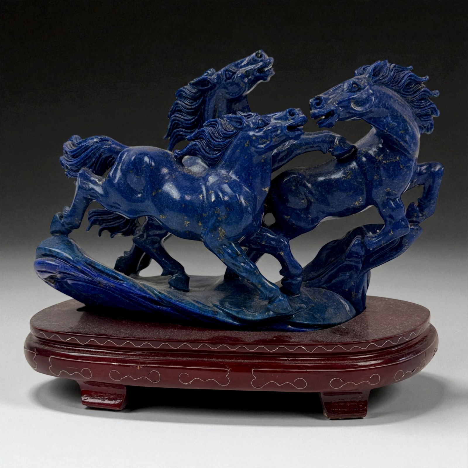 Chinese Hand Carved Lapis Lazuli Sculpture of Three Galloping Horses (1 of 7)