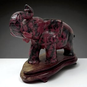 Chinese Hand Carved Rhodonite Elephant Sculpture