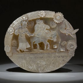 Chinese Hand Carved Mother-of-Pearl Scene: Flight into Egypt