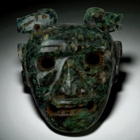 Pre Columbian Carved Greenstone Ritual Mask, Late Preclassic
