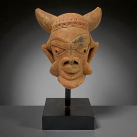 Nok Terracotta Sculpture of a Horned Head, 500 BCE - 500 CE