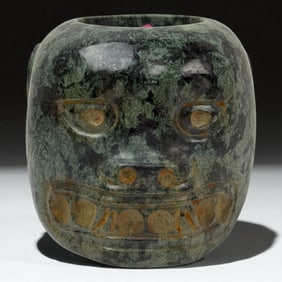 Pre Columbian Greenstone Carved Face Vessel