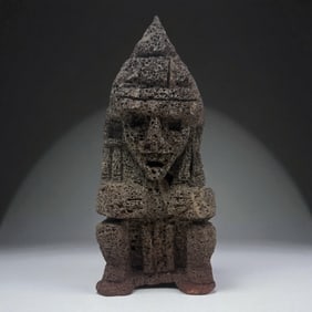 Pre-Columbian Volcanic Stone Seated Deity