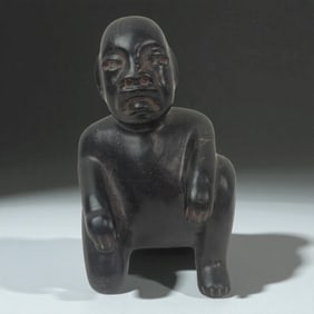 Pre-Columbian Black Stone Seated Figure