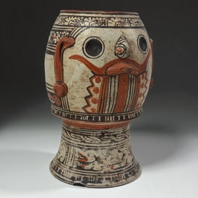 Pre-Columbian Mayan Style Polychrome Deity Vessel