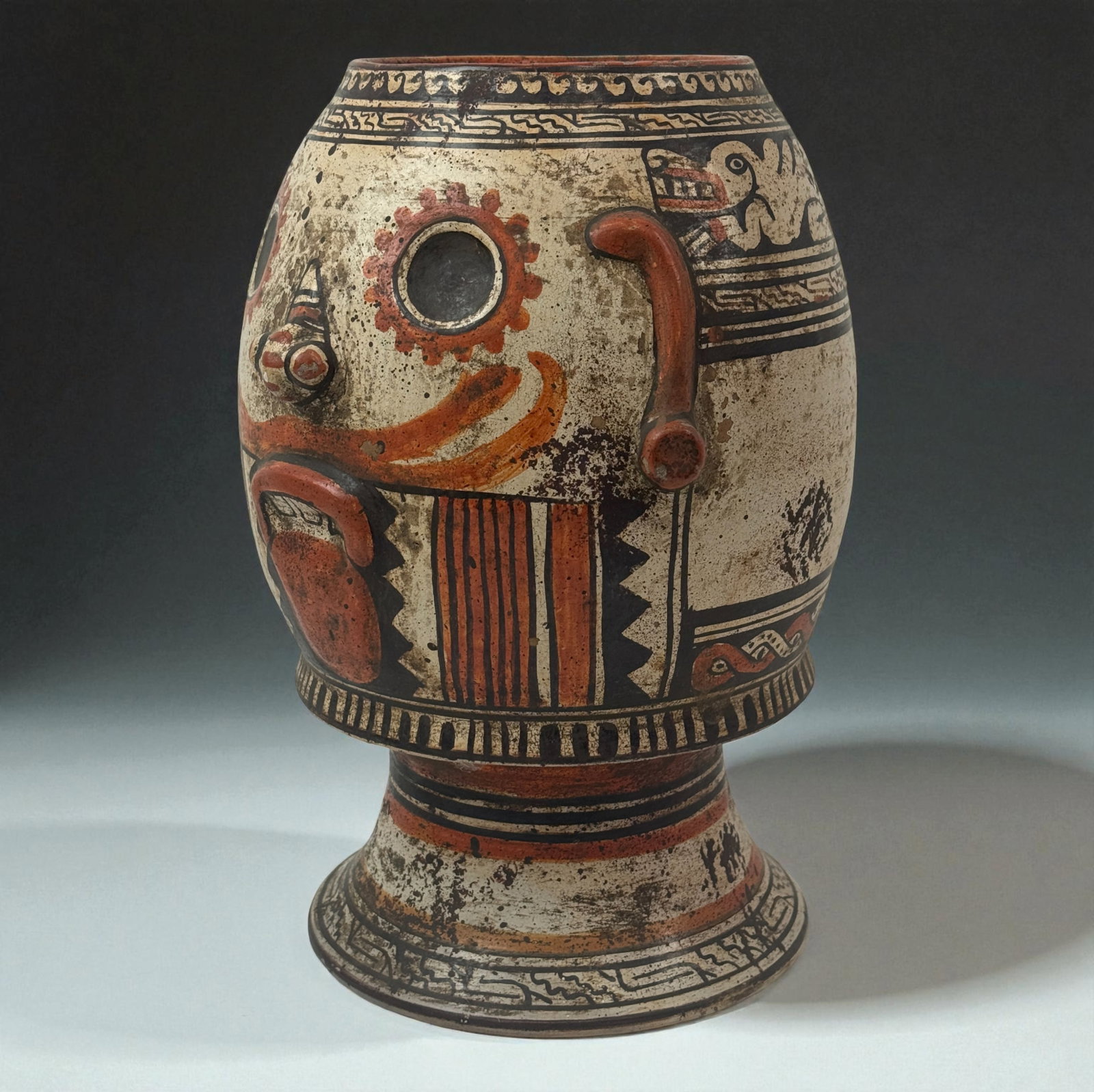 Pre-Columbian Mayan Style Polychrome Ritual Drum Vessel (1 of 7)