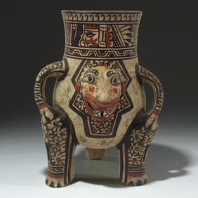 Mayan Style Polychrome Tripod Vessel