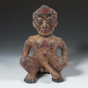 Mayan Style Large Polychrome Seated Male Figure