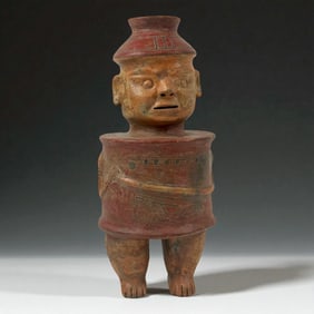 Mayan Style Red Polychrome Standing Vessel Figure