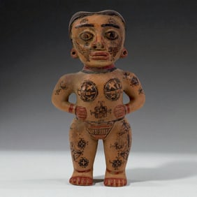 Pre-Columbian Mayan Style Tripod Vessel with Human Figures