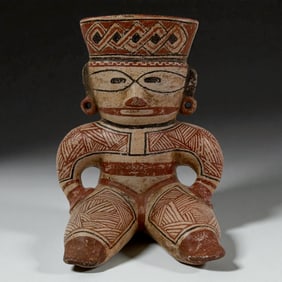 Pre-Columbian Mayan Style Red Slipped Female Figure Vessel