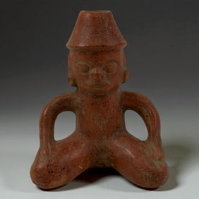 Pre-Columbian Mayan Style Red and White Painted Seated Figure