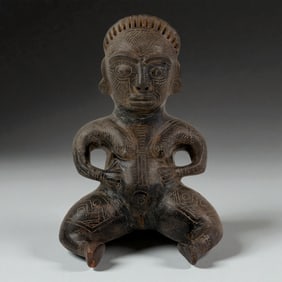 Pre-Columbian Terrcaotta Incised Blackware Seated Figure