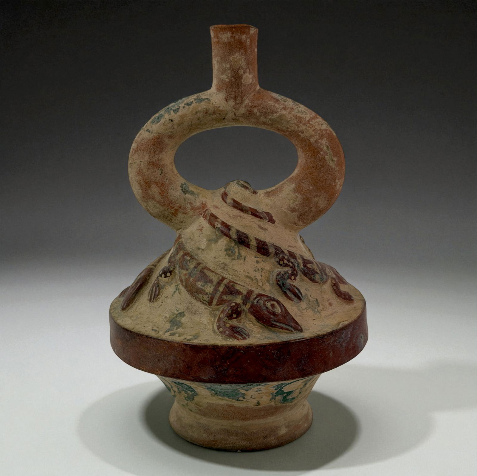 Pre Columbian Terrcaotta Stirrup Spout Vessel with Lizard (1 of 6)