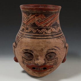 Pre-Columbian Polychrome Face Vessel