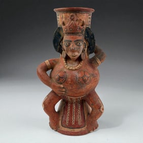 Pre-Columbian Polychrome Female Deity Figure