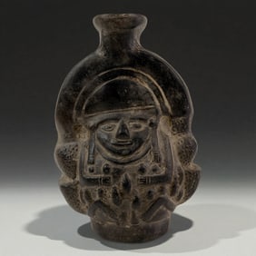 Pre-Columbian Mayan Style Blackware Human Effigy Bottle