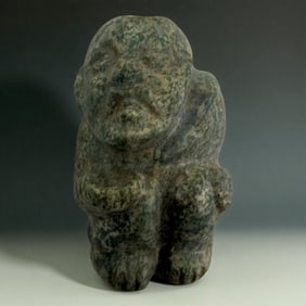Ancient Green Stone Crouching Figure