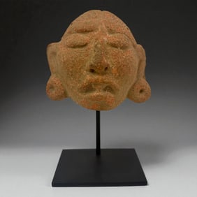 Pre-Columbian Stone Head with Earspools
