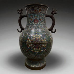 Huge Antique Chinese Enamel Cloisonne Vase