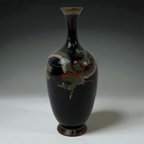 Japanese antique black background cloisonne vase